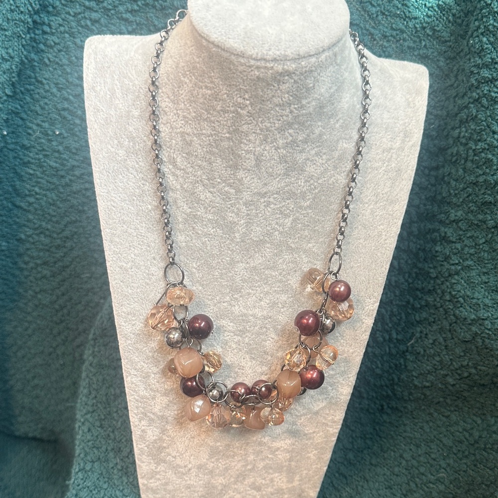 Elegant Beaded Necklace with Brown and Gold Accents